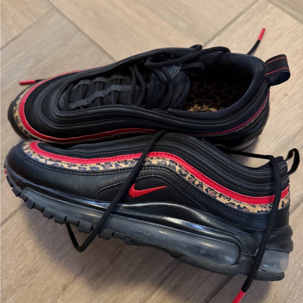 Nike Air Max 97 Black and Red with Leopard Accents